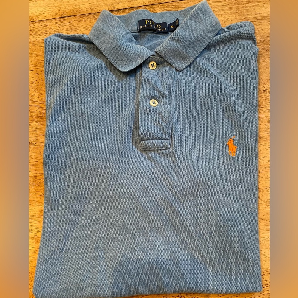 Polo by Ralph Lauren Men’s XL Heather Blue‎ Cotton Pique Knit Short Sleeve Polo